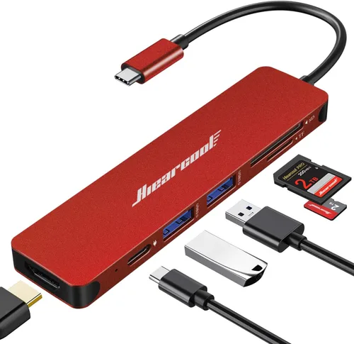 Vista 10 de Hiearcool - Hub USB C 7 en 1, compatible con MacBook, color plateado 4K @30Hz HDMI, 100W PD