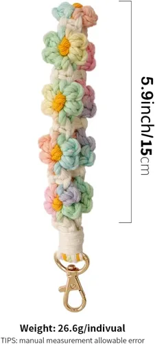 Vista 2 de XGALBLA Bonito llavero de macramé bohemio hecho a mano, pulsera de pulsera con cordón de muñeca floral para mujer