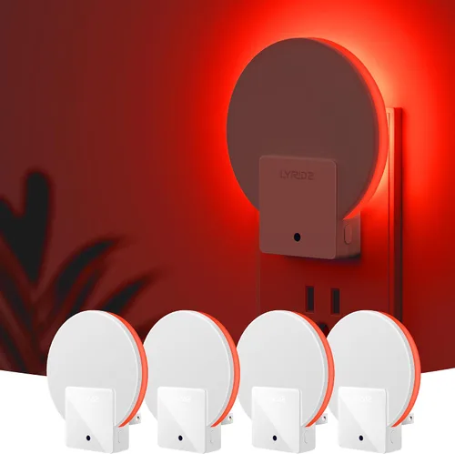 Vista 10 de Lyridz Luz nocturna ámbar enchufable con sensor de atardecer a amanecer, luces nocturnas con sensor de luz LED regulable para baño, pasillo