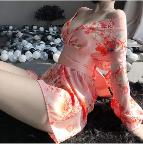 Vista 2 de SINGUYUN Conjunto de ropa interior para mujer, kimono de anime japonés, ropa interior de cosplay Yukata sexy