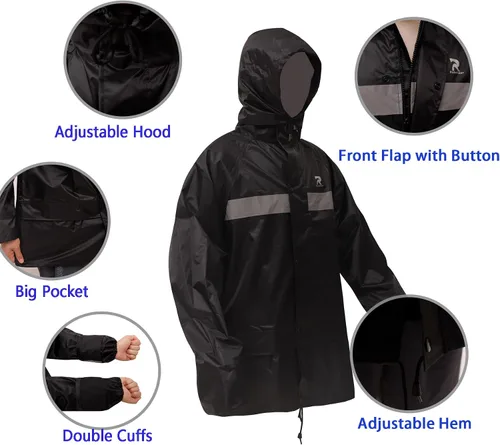 Vista 2 de RainRider Trajes de lluvia para hombres y mujeres, impermeable, chaqueta de lluvia de pesca, pantalones con peto, ligeros, reflectantes