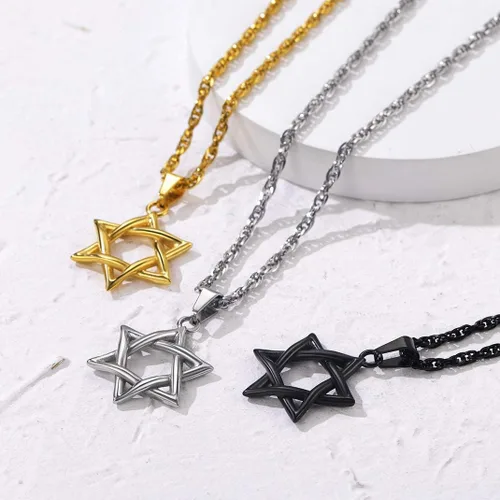 Vista 3 de GOLDCHIC JEWELRY Judaism Jewish Israel Star of David Cross Pendant Mens Punk Rock 316L Stainless Steel18K Gold PlatedBlack Rhodium Plated Hexagram
