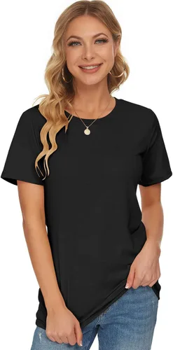 Vista 2 de WNEEDU Womens T Shirts Short Sleeve Crewneck Loose Summer Tees Basic Tops