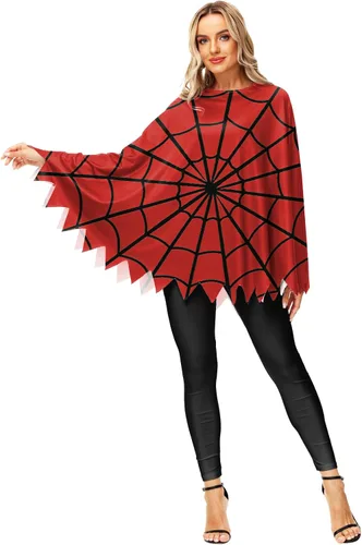 Vista 6 de AOBUTE Disfraz de calabaza de Halloween, capa de poncho de esqueleto de telaraña
