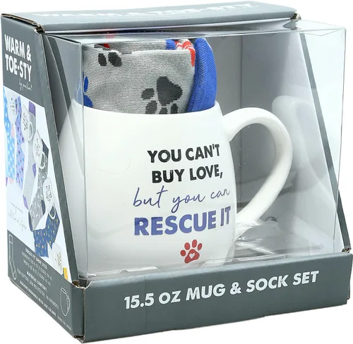 Vista 4 de Pavilion - Taza de 15.5 onzas y juego de regalo de calcetines M/L - You Can't Buy Love, But You Can Rescue It