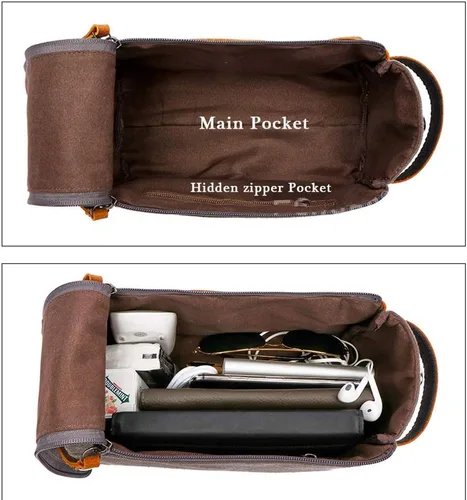Vista 5 de Flow.month Neceser personalizado para hombres y mujeres – Kit de afeitado de viaje, kit de Dopp en cuero de caballo loco o lona, ideal para regalos