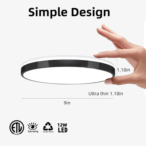 Vista 2 de Lámpara de techo LED de 24 W en negro, lámpara de montaje empotrado con altavoz Bluetooth y control remoto, luz RGB de cambio