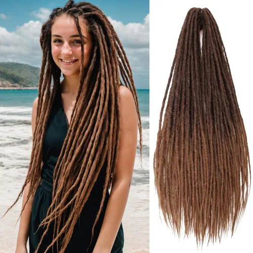 Vista 12 de 20 hebras de 24 pulgadas, extensiones de rastas color burdeos, rastas de cabello de ganchillo para mujer, hechas a mano, suaves, trenzas de cabello