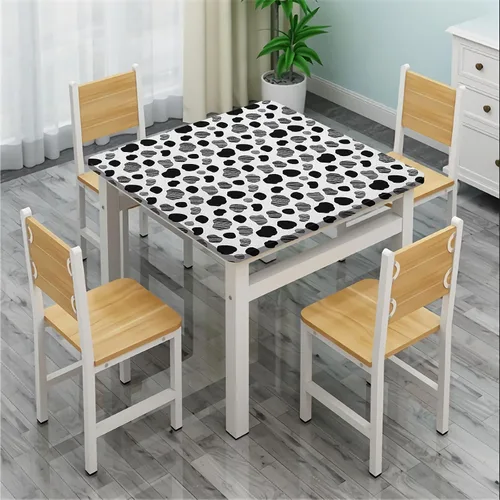 Vista 4 de Mantel cuadrado con estampado de vaca, puntos a rayas blancas y negras con estilo abstracto, para mesa de comedor cuadrada, se adapta a mesas de 24