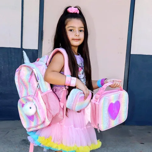 Vista 6 de Mibasies - Mochila de unicornio para niñas con diseño de arcoiris