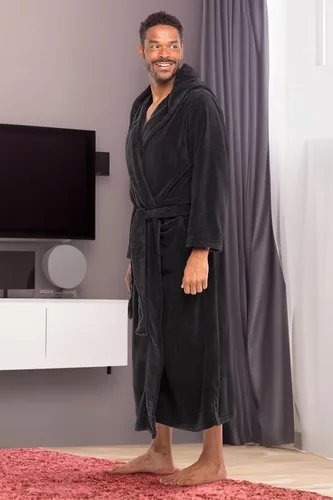 Vista 3 de Alexander Del Rossa - Bata de baño de forro vellón, con capucha, para hombre, colores lisos