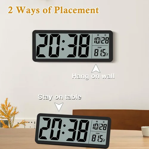 Vista 3 de Reloj de Pared LCD Digital Fácil de Configurar, Pantalla LCD de 8.5 Pulgadas con Pantalla de Hora/Fecha/Temperatura, Reloj de Escritorio Digital