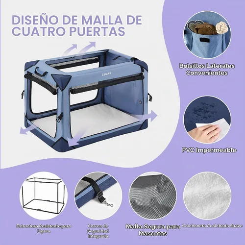 Vista 3 de Lesure Jaula Plegable para Perros - Perrera de Viaje Portátil para Perros Medianos, Jaula para Mascotas de 4 Puertas con Ventanas de Malla