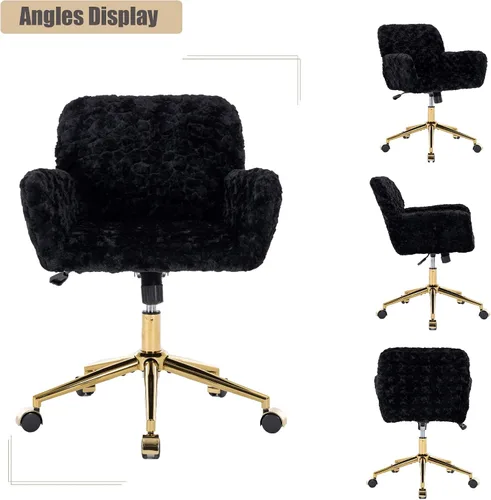 Vista 3 de LKTART Silla de escritorio de piel sintética para mujeres y niñas, silla decorativa moderna con ruedas rodantes, sillas tapizadas de maquillaje