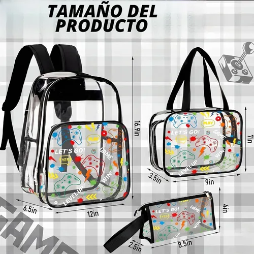 Vista 3 de Kacctyen Juego de mochila transparente resistente de 3 piezas, color negro