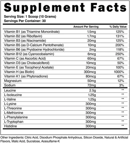 Vista 2 de Steel Supplements Polvo BCAA EAA de alto rendimiento Promueve el crecimiento muscular magro y la resistencia al entrenamiento Proporción 2:1:1