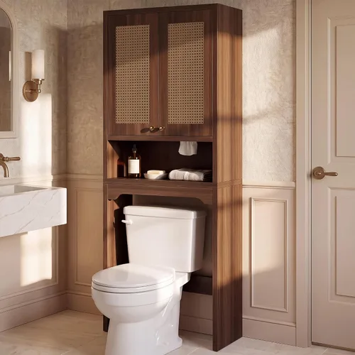 Vista 8 de Over the Toilet Storage Cabinet with Rattan Door & Adjustable Shelf, Blue