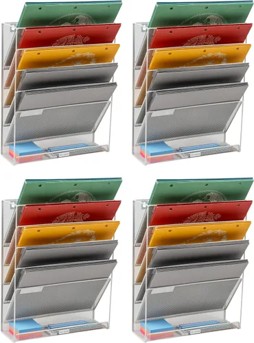 Vista 13 de Mind Reader Organizador de escritorio de alambre de metal, soporte vertical para archivos, ganchos y bandeja de almacenamiento, montaje en pared
