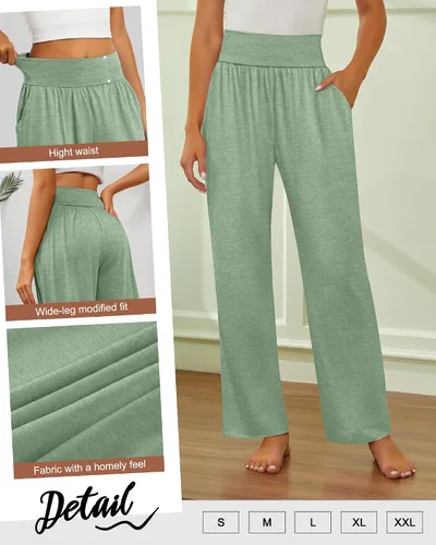Vista 200 de Neer - Conjunto de 3 pantalones de yoga de pierna ancha para mujer - Pantalones deportivos cómodos, holgados, de cintura alta y casuales