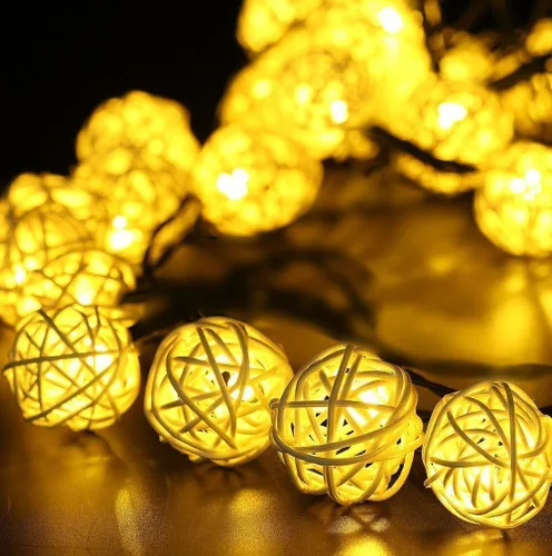 Vista 3 de Luces solares de bola de ratán, 30 LED, 20 pies, impermeables, luces de jardín para paisaje, patio, decoración de boda (blanco cálido)