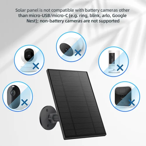 Vista 8 de Panel solar de 5 W para cámara de seguridad, panel solar con puerto micro USB y USB-C para cámara de batería recargable de 5 V CC al aire libre