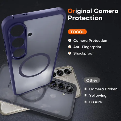 Vista 445 de TOCOL Funda magnética 3 en 1 para iPhone 15 Pro, mejorada [protección completa de cámara] con 2 protectores de pantalla, compatible con MagSafe Gris