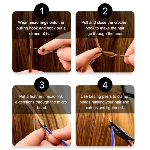 Vista 7 de NEWISHTOOL Kit de micro enlaces para extensiones de cabello, pinzas para extensiones de cabello para cuentas, herramienta de gancho y aguja de bucle