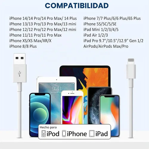 Vista 4 de Cargador para iPhone Apple, [Certificado Apple MFi] Paquete de 2 cables Lightning de carga rápida de 1 metro, cable de carga USB de pared, adaptador