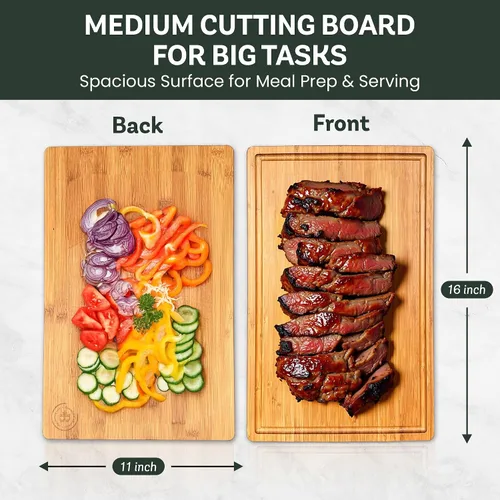 Vista 5 de Tabla de Cortar Carne - Tabla Grande de 18"x12" Reversible de Bambú para Pavo - Bloque de Carnicero de Servicio Pesado con Ranura Profunda