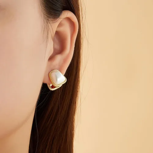 Vista 2 de Aretes de perlas para mujer, aretes redondos de perlas de imitación blancas, hipoalergénicos, regalos de joyería para mujer