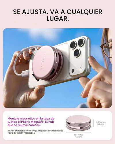 Vista 4 de Satechi OntheGo Hub USB-C 5 en 1, adaptador multipuerto, HDMI 4K/60Hz, carga de paso PD de 60 W, lector de tarjetas SD, USB-A y USB-C de 5 Gbps