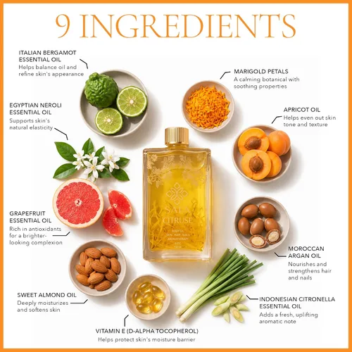 Vista 2 de SAFA Aceite cítrico para cara, cabello, uñas con vitamina C, E y A para cicatrices, estrías, fragancia de aceite corporal de naranja, aceite