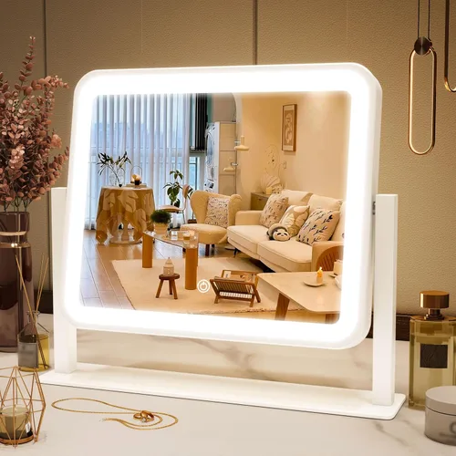 Vista 31 de FENNIO - Espejo de tocador con luces, espejo de maquillaje iluminado LED, pantalla táctil con 3 modos de iluminación, regulable, para mesa
