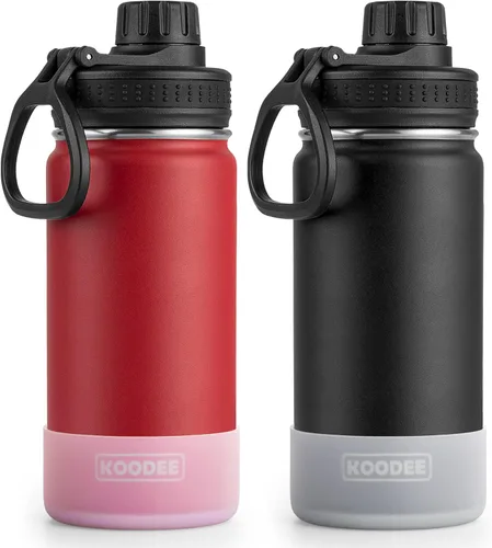 Vista 13 de Koodee Paquete de 2 botellas de agua, de 12 onzas, acero inoxidable, con aislamiento al vacío, con tapa de boquilla a prueba de fugas, color verde