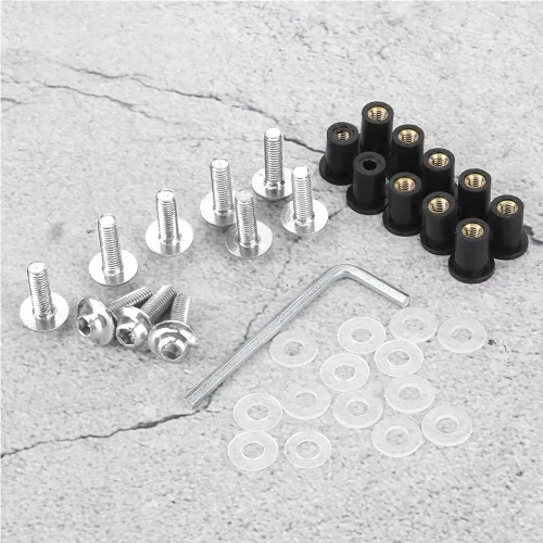 Vista 3 de Qiilu Kit de pernos para parabrisas, 10 piezas de pernos de parabrisas de motocicleta, arandelas de tuerca, kit de montaje universal de carenado