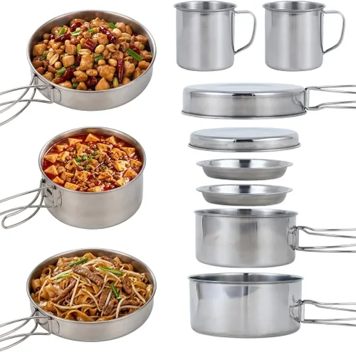 Vista 8 de BeGrit Mochilero Camping Cookware Mini Picnic Camping Cooking Mess Kit con Olla y Pan Set para Senderismo