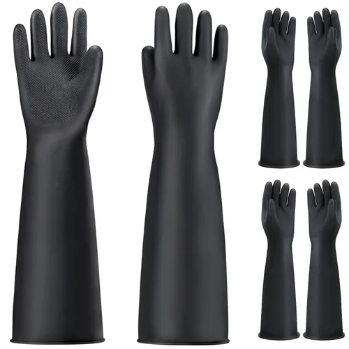 Vista 22 de Guantes Resistentes a Productos Químicos, 14" de Largo Negro Impermeables Resistentes a Álcali/Ácido/Aceite Reutilizables Guantes de Goma