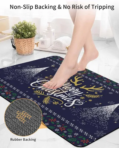 Vista 5 de Tapete de baño de Navidad para bañera, antideslizante, de secado rápido y absorbente, tierra de diatomeas, fregadero de cocina, ducha, tapete