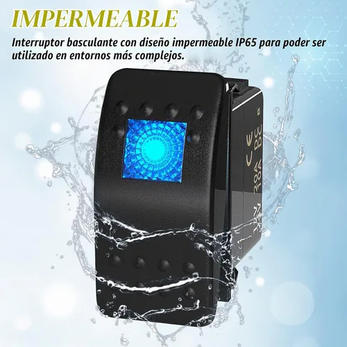 Vista 4 de Joinfworld Interruptor basculante marino de 12 V, 24 V, interruptor basculante iluminado, 12 voltios, 20 A, LED azul, 3 pines, SPST