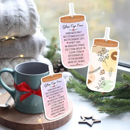 Vista 7 de Tarjetas de instrucciones de cuidado de tazas, inserto de instrucciones de cuidado de vasos para pequeñas empresas, tarjetas de cuidado de vasos