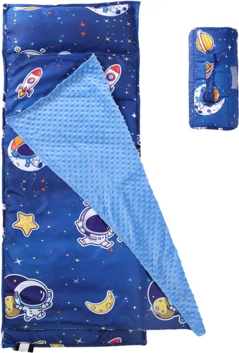 Vista 9 de NapCure Tapete para siesta para niños pequeños con almohada y manta de minky, tapetes enrollados suaves para niños y niñas, ligera, guardería, Nube