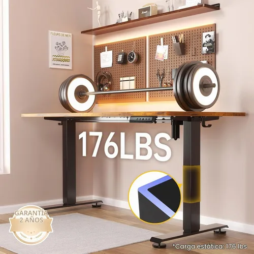 Vista 5 de Veken Escritorio de pie de 47.2 pulgadas, escritorio de oficina de altura ajustable con superficie de madera, mesa de computadora para trabajo