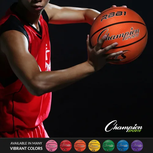 Vista 4 de Champion Sports Rubber Basketballs Heavy Duty Pro-Style, IndoorOutdoor Use, Premium Basketball Equipment for Physical Education, Various Sizes &