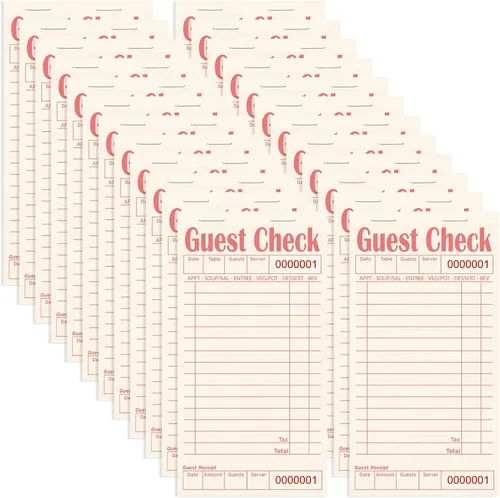 Vista 51 de Libros de cheques de invitados para servidores, bloc de notas de servidor, paquete de 12, papel de color natural, bloc de notas para camarera