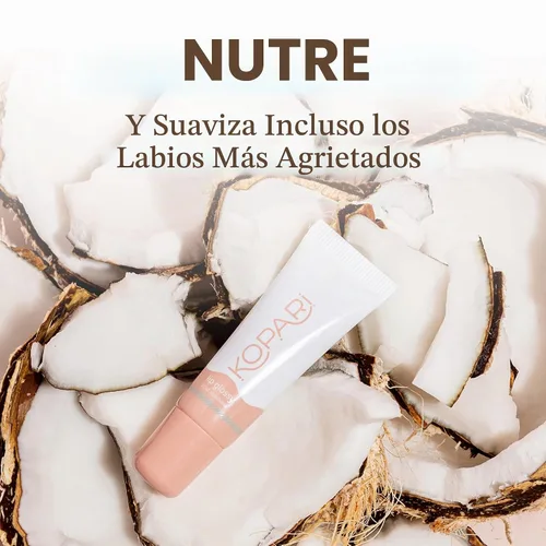 Vista 2 de Kopari Coconut Lip Glossy Birthday Suit - Aceite de coco hidratante y humectante, vitamina E y manteca de karité, brillo labial con aceite de coco