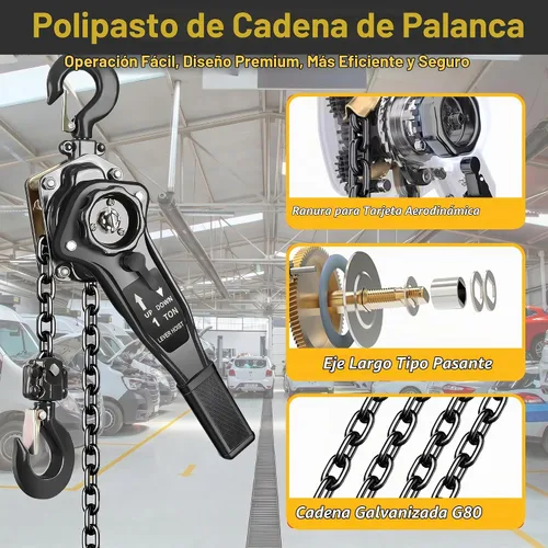 Vista 3 de Polipasto de cadena de palanca de 1650 libras, 10 pies, 0.75T manual de trinquete para construcción, garajes, almacén, maquinaria automotriz