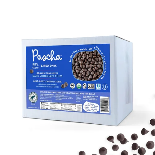 Vista 11 de Pascha Mini chispas de chocolate semidulce orgánico a granel para hornear, 55% de cacao, sin alérgenos, sin OMG, veganas y de comercio justo, 10