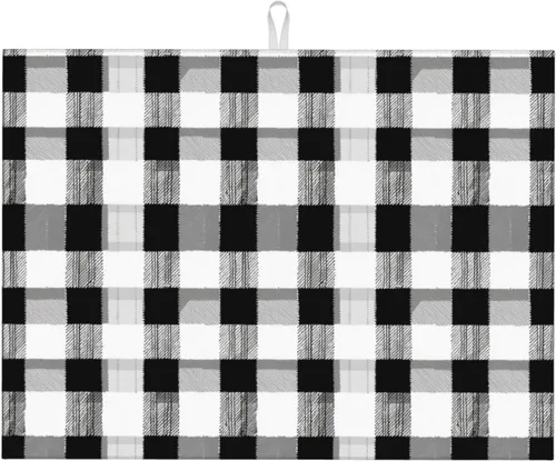 Vista 65 de Tapete de secado de platos de mármol blanco dorado para encimera de cocina, absorbente de 16 x 18 pulgadas, placa de microfibra de vidrio