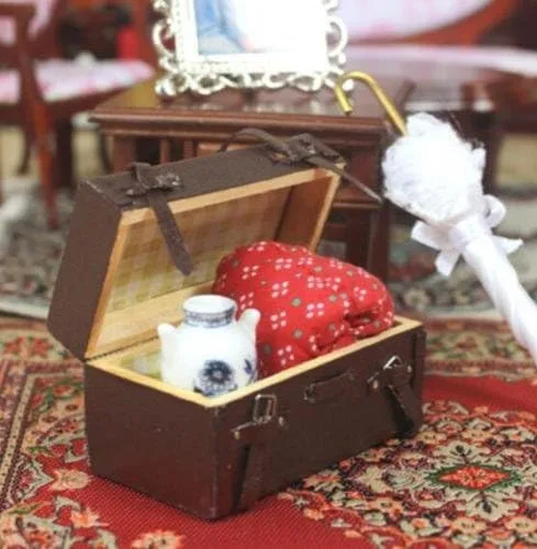 Vista 3 de EatingBiting Casa de muñecas en miniatura Accesorios de muebles de muñecas 1:12 casa de muñecas en miniatura vintage marrón Lugguage Box maletero