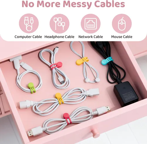 Vista 5 de Viaky 8 bridas magnéticas para cables, lazos de silicona reutilizables, soporte magnético para cables con orificio para evitar pérdidas para cables